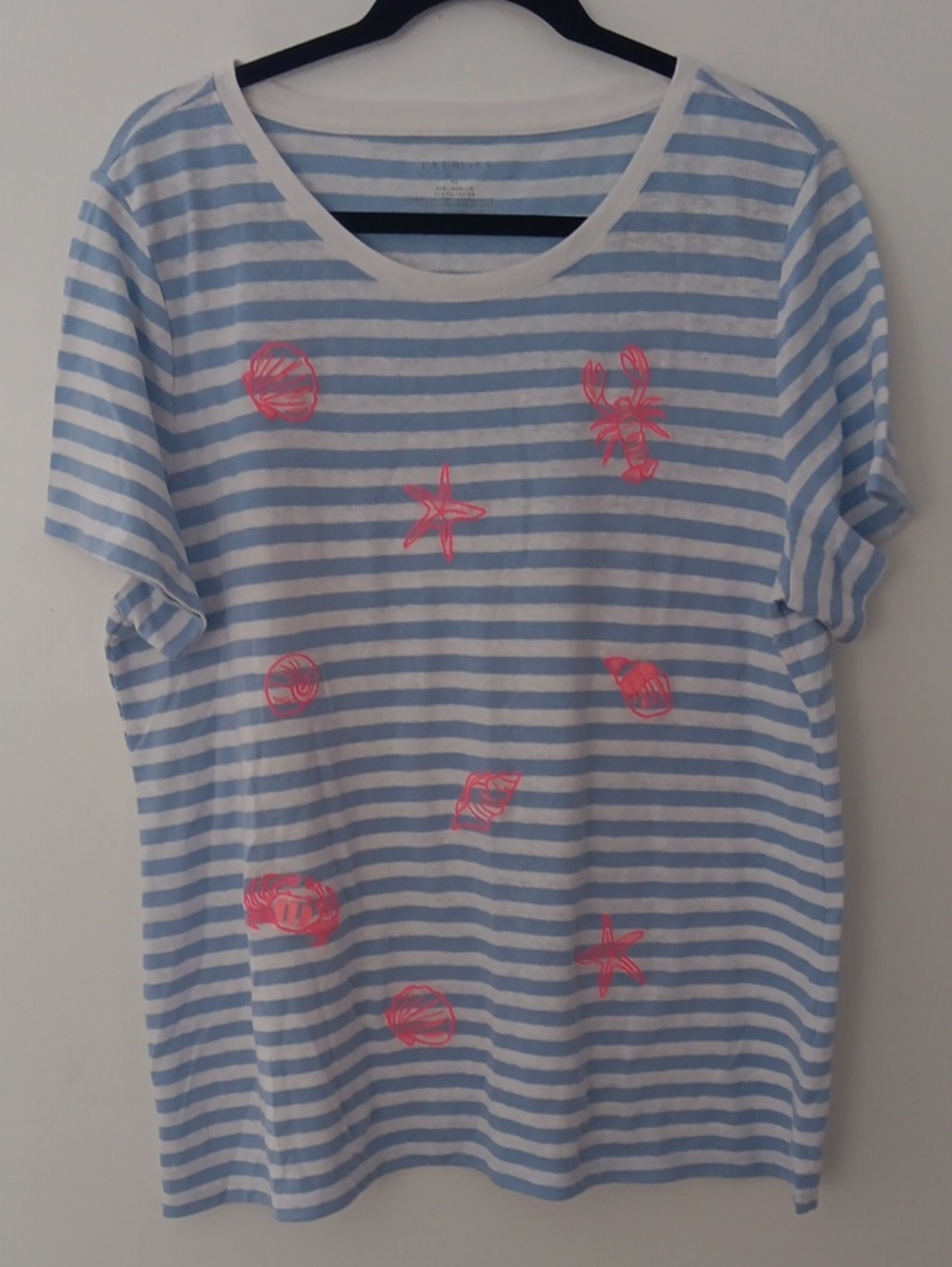 Talbots Linen Stars Seashell Printed Tee Shirt #3757